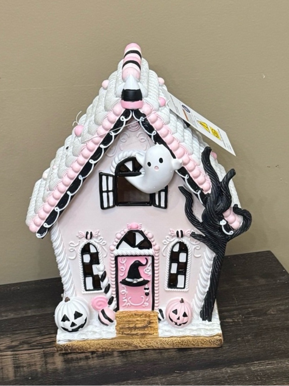 Pink Haunted Gingerbread House Decor